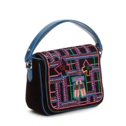 Fratelli Rossetti Mini shoulder bag in ebony-coloured embroidered velvet|^ Bags