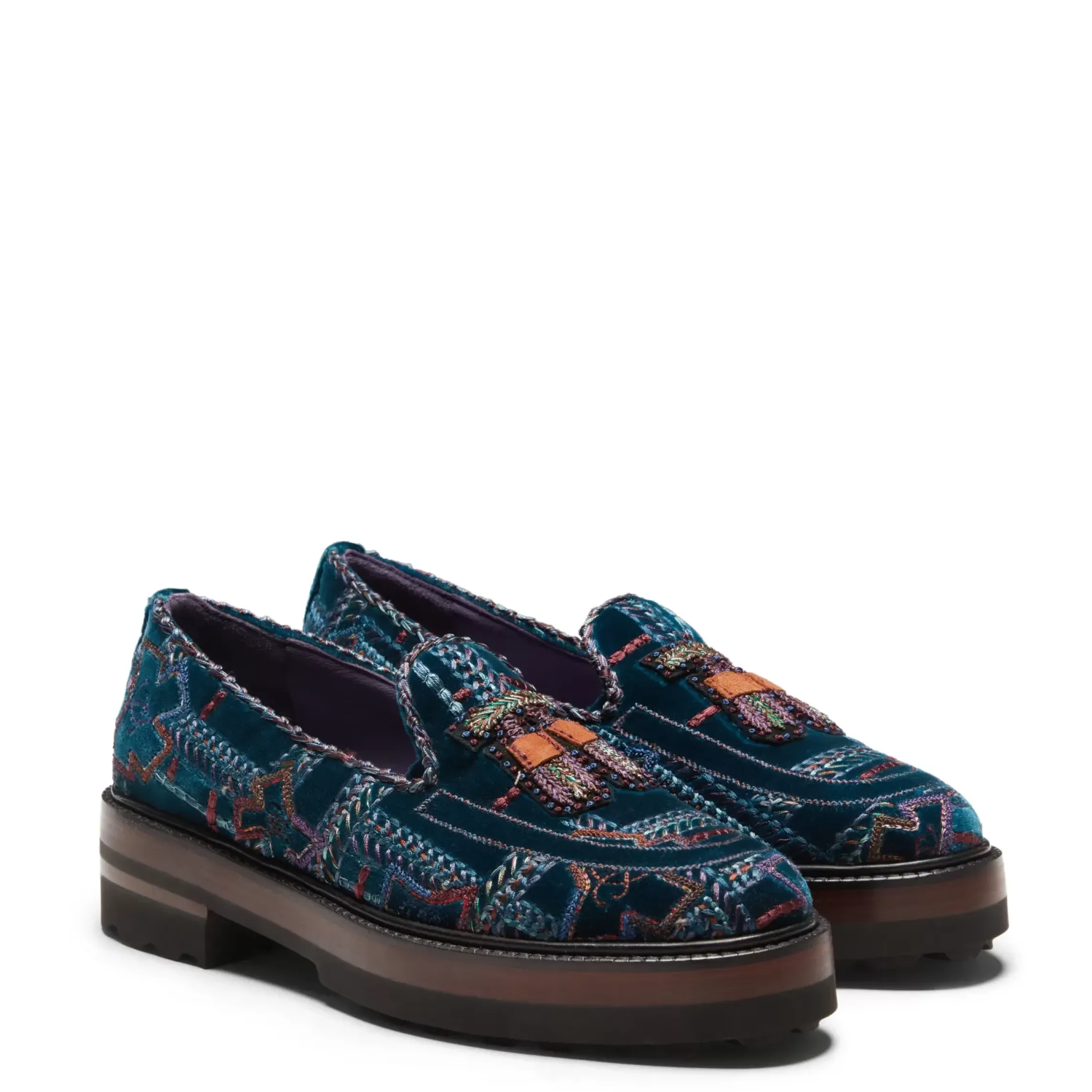 Fratelli Rossetti Special Embroidery Brera loafer in multi-coloured velvet|^ Loafers